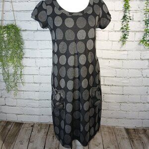 ENFOCUS STUDIO POLKA DOT DRESS, BLACK WITH GRAY DOTS, KNIT, SIZE 4
